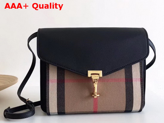 Burberry Small Leather and House Check Crossbody Bag Black Replica