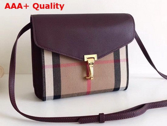 Burberry Small Leather and House Check Crossbody Bag Mahogany Red Replica