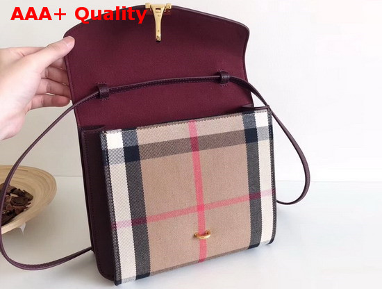 Burberry Small Leather and House Check Crossbody Bag Mahogany Red Replica