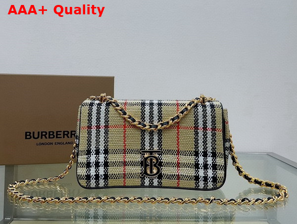 Burberry Small Lola Bag in Archive Beige Burberry Check Boucle and Lined in a Cotton Blend Replica