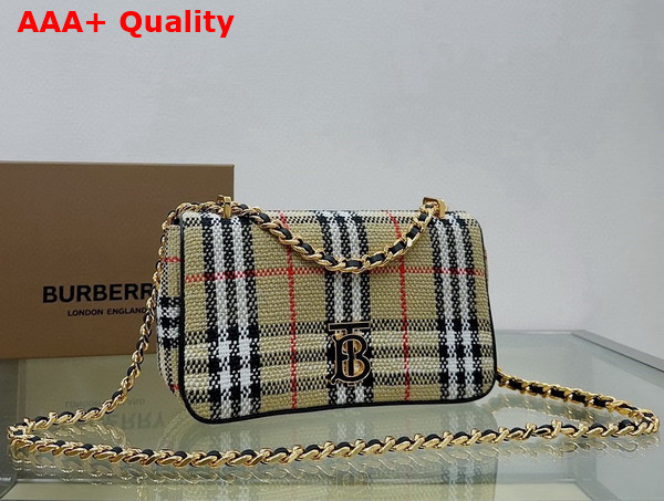 Burberry Small Lola Bag in Archive Beige Burberry Check Boucle and Lined in a Cotton Blend Replica