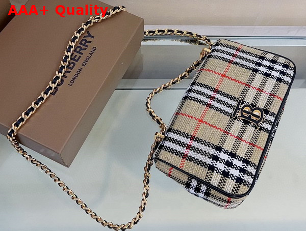 Burberry Small Lola Bag in Archive Beige Burberry Check Boucle and Lined in a Cotton Blend Replica