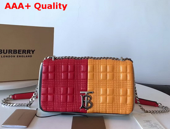 Burberry Small Quilted Check Colour Block Lambskin Lola Bag Bright Red and Orange Replica