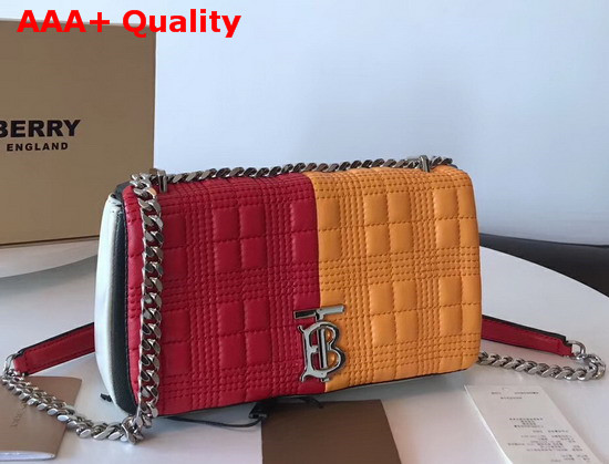 Burberry Small Quilted Check Colour Block Lambskin Lola Bag Bright Red and Orange Replica