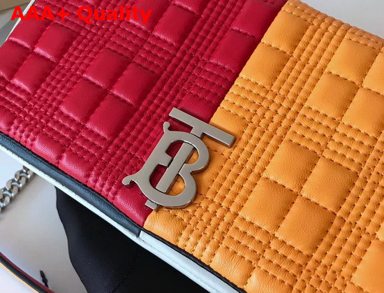 Burberry Small Quilted Check Colour Block Lambskin Lola Bag Bright Red and Orange Replica