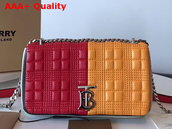 Burberry Small Quilted Check Colour Block Lambskin Lola Bag Bright Red and Orange Replica