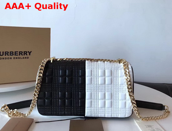 Burberry Small Quilted Check Two Tone Lambskin Lola Bag White and Black Replica