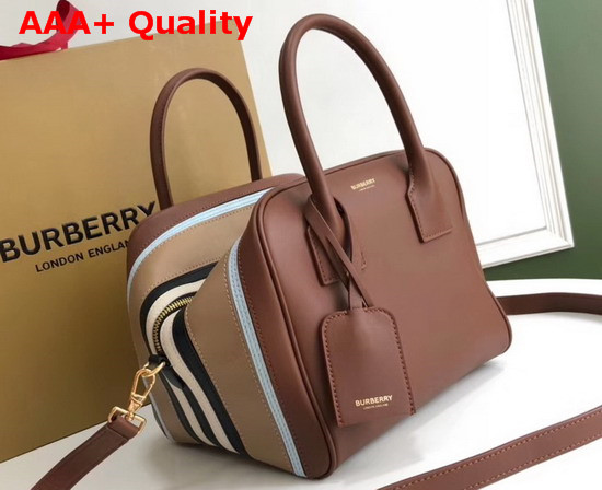 Burberry Small Stripe Intarsia Leather Cube Bag Malt Brown and Pale Blue Replica