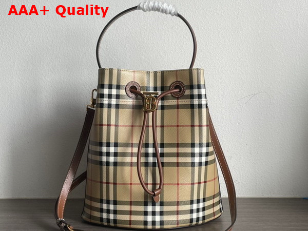 Burberry Small TB Bucket Bag in Archive Beige and Briar Brown Burberry Check Replica