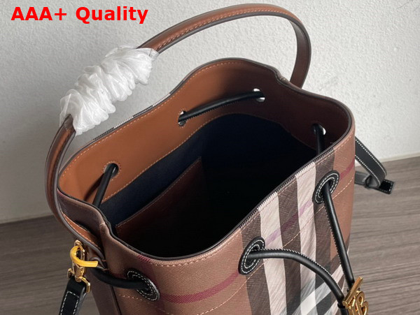 Burberry Small TB Bucket Bag in Dark Birch Brown Burberry Check Replica