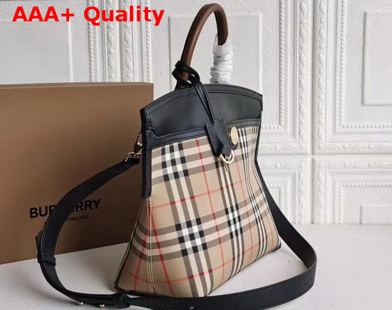 Burberry Small Vintage Check Society Top Handle Bag Archive Beige Black Replica