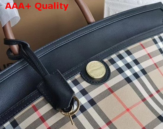 Burberry Small Vintage Check Society Top Handle Bag Archive Beige Black Replica