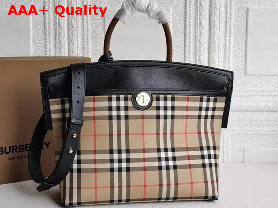 Burberry Small Vintage Check Society Top Handle Bag Archive Beige Black Replica