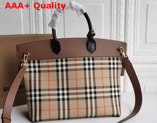 Burberry Small Vintage Check Society Top Handle Bag Archive Beige Tan Replica