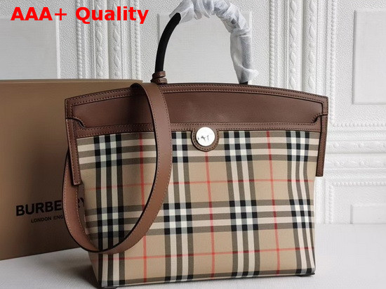 Burberry Small Vintage Check Society Top Handle Bag Archive Beige Tan Replica