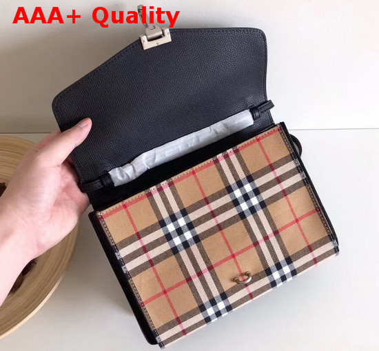 Burberry Small Vintage Check and Leather Crossbody Bag Black Replica