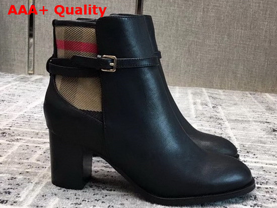 Burberry Strap Detail House Check and Black Leather Ankle Boots Replica