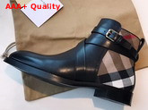 Burberry Strap Detail Leather and Check Ankle Boots Black Replica