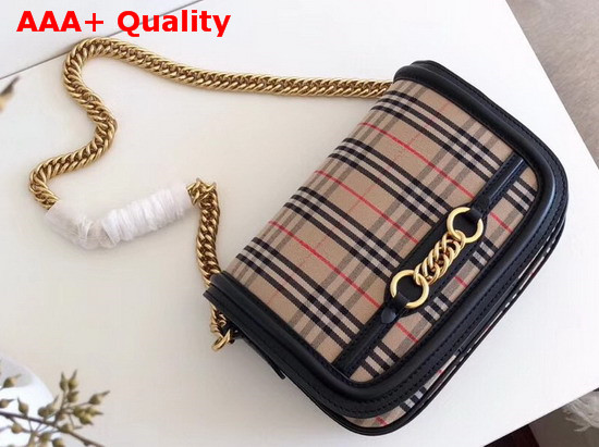 Burberry The 1983 Check Link Bag with Leather Trim Black Replica