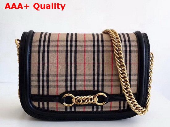 Burberry The 1983 Check Link Bag with Leather Trim Black Replica