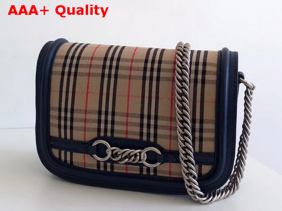 Burberry The 1983 Check Link Bag with Leather Trim Ink Blue Replica