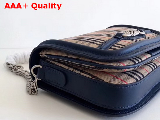 Burberry The 1983 Check Link Bag with Leather Trim Ink Blue Replica