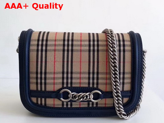 Burberry The 1983 Check Link Bag with Leather Trim Ink Blue Replica