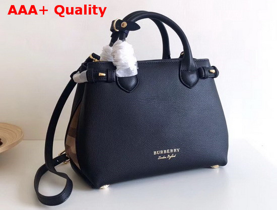 Burberry The Small Banner in Leather and House Check Black Replica