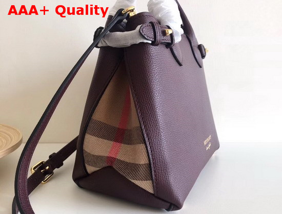 Burberry The Small Banner in Leather and House Check Mahogany Red Replica