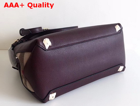 Burberry The Small Banner in Leather and House Check Mahogany Red Replica