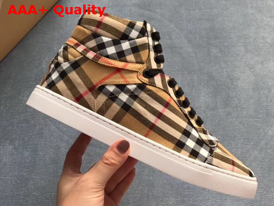 Burberry Vintage Check Cotton High Top Sneakers Antique Yellow Replica