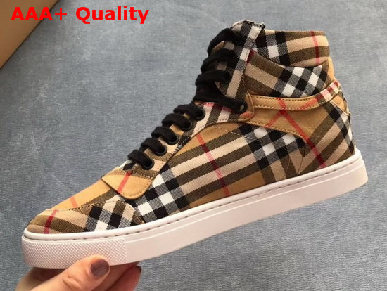 Burberry Vintage Check Cotton High Top Sneakers Antique Yellow Replica