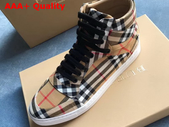 Burberry Vintage Check Cotton High Top Sneakers Antique Yellow Replica