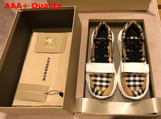 Burberry Vintage Check Cotton Sneakers with an Accentuated Tread Antique Yellow Replica