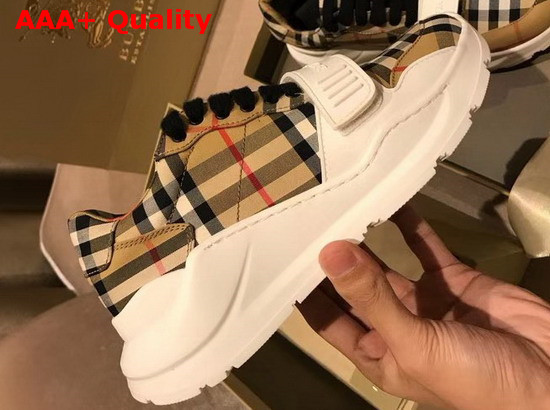 Burberry Vintage Check Cotton Sneakers with an Accentuated Tread Antique Yellow Replica