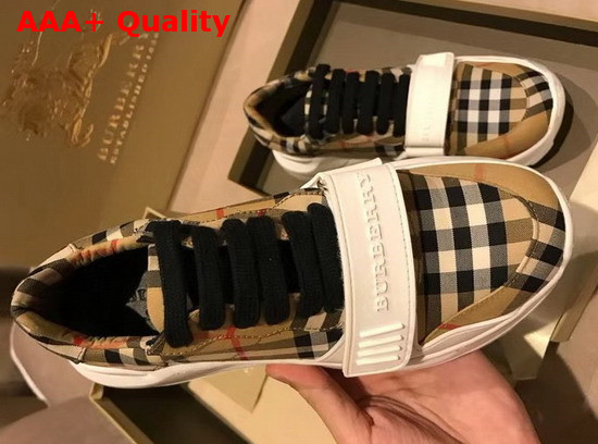 Burberry Vintage Check Cotton Sneakers with an Accentuated Tread Antique Yellow Replica