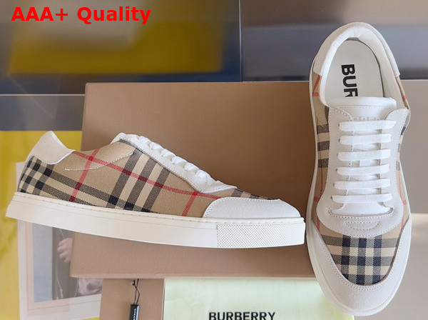 Burberry Vintage Check Cotton and Suede Sneakers Brich Brown Replica