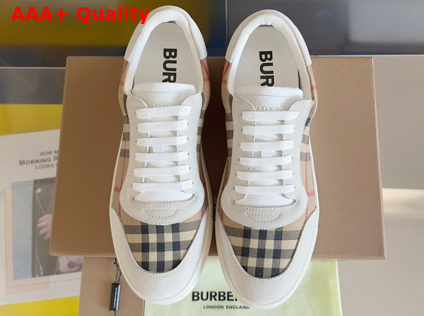 Burberry Vintage Check Cotton and Suede Sneakers Brich Brown Replica