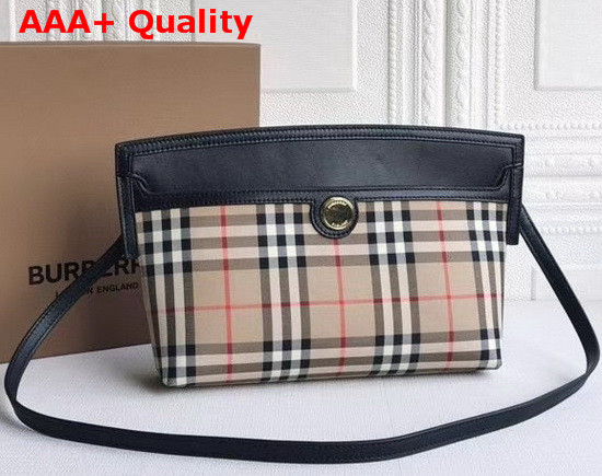 Burberry Vintage Check and Leather Society Clutch Archive Beige Black Replica