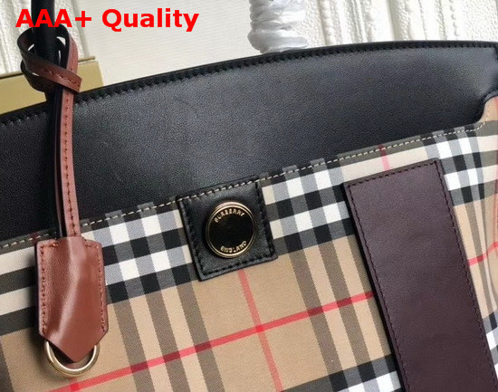 Burberry Vintage Check and Leather Society Top Handle Bag Archive Beige Black Replica