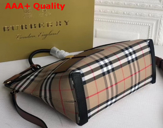 Burberry Vintage Check and Leather Society Top Handle Bag Archive Beige Black Replica