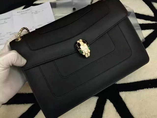 Bvlgari Flap Cover Bag Black Real Leather for Sale