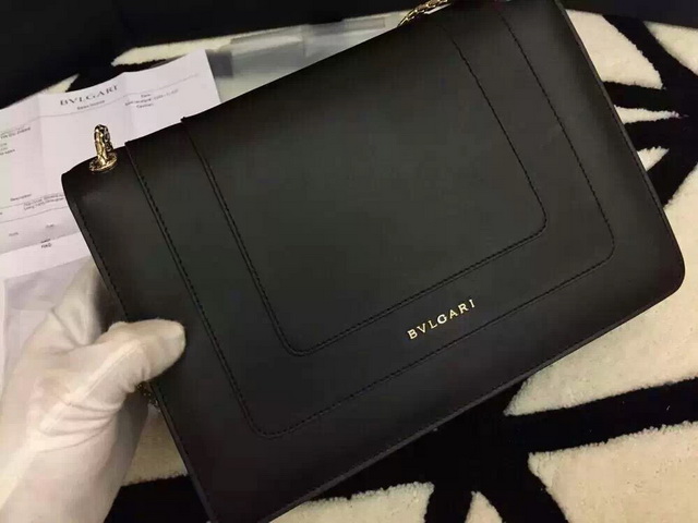 Bvlgari Flap Cover Bag Black Real Leather for Sale