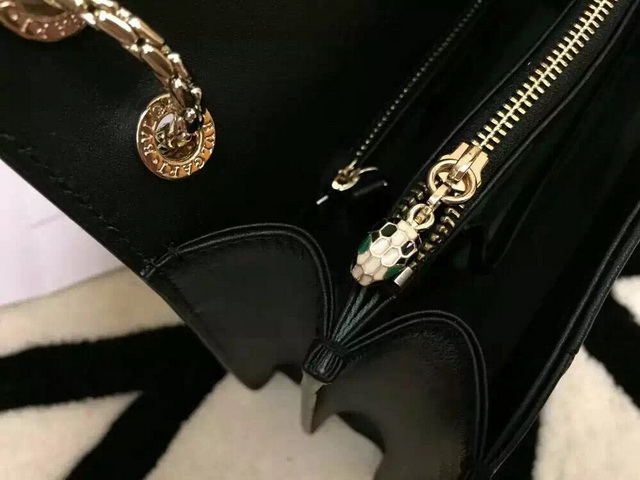 Bvlgari Flap Cover Bag Black Real Leather for Sale