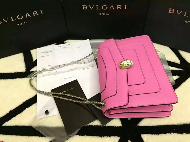 Bvlgari Flap Cover Bag Pink Calf Leather Serpenti Head Closure for Sale