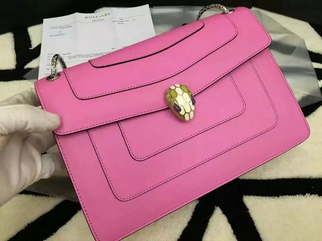 Bvlgari Flap Cover Bag Pink Calf Leather Serpenti Head Closure for Sale