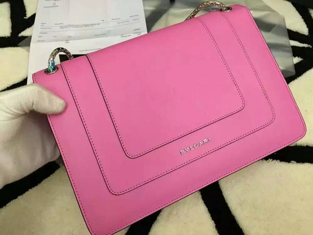 Bvlgari Flap Cover Bag Pink Calf Leather Serpenti Head Closure for Sale