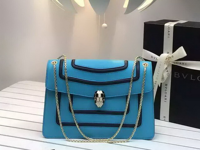 Bvlgari Flap Cover Bag Serpenti Forever in Baby Blue Calf Leather for Sale