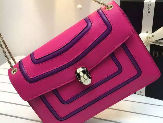 Bvlgari Flap Cover Bag Serpenti Forever in Pink Rubellite Calf Leather with Brass Light Gold Plated Serpenti Head Closure for Sale