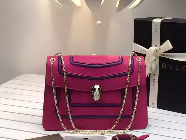 Bvlgari Flap Cover Bag Serpenti Forever in Pink Rubellite Calf Leather with Brass Light Gold Plated Serpenti Head Closure for Sale